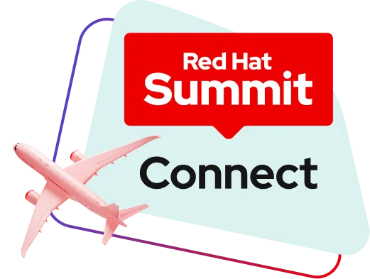 Red Hat Summit Connect logo and a plane graphic stacked on top of oblong shapes